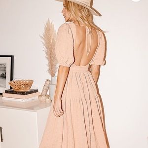 LULUS hello sweetheart peach puff sleeve midi dress